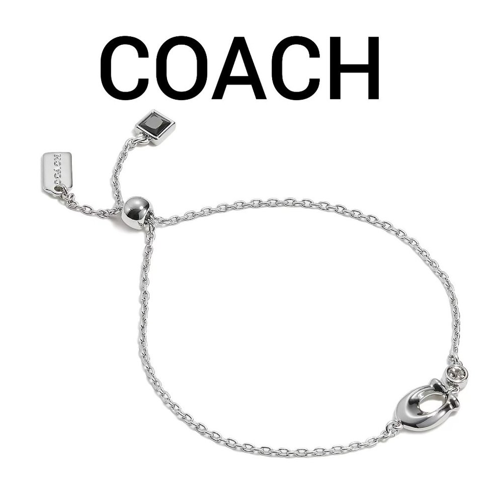 NWT COACH Silver Chubby C Charm Adjustable Slider Bracelet - Picture 1 of 6